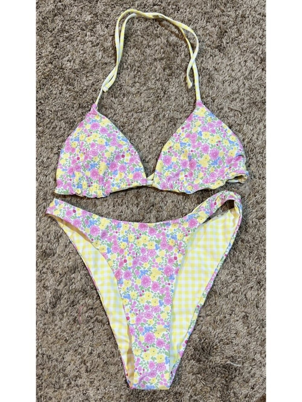 Pink, Purple, Yellow Floral Bikini Set~ Bottoms & Top Size Small